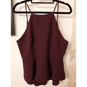 Burgundy Halter Strap Peplum Top